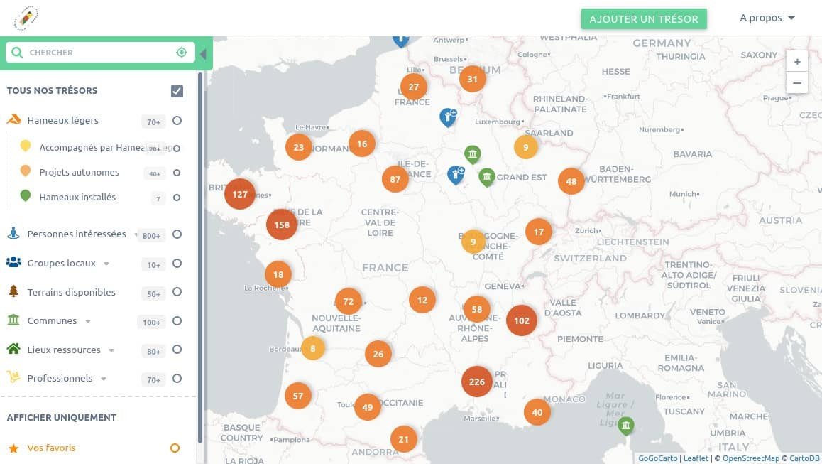 Aperçu de la carte des projets de hameaux légers